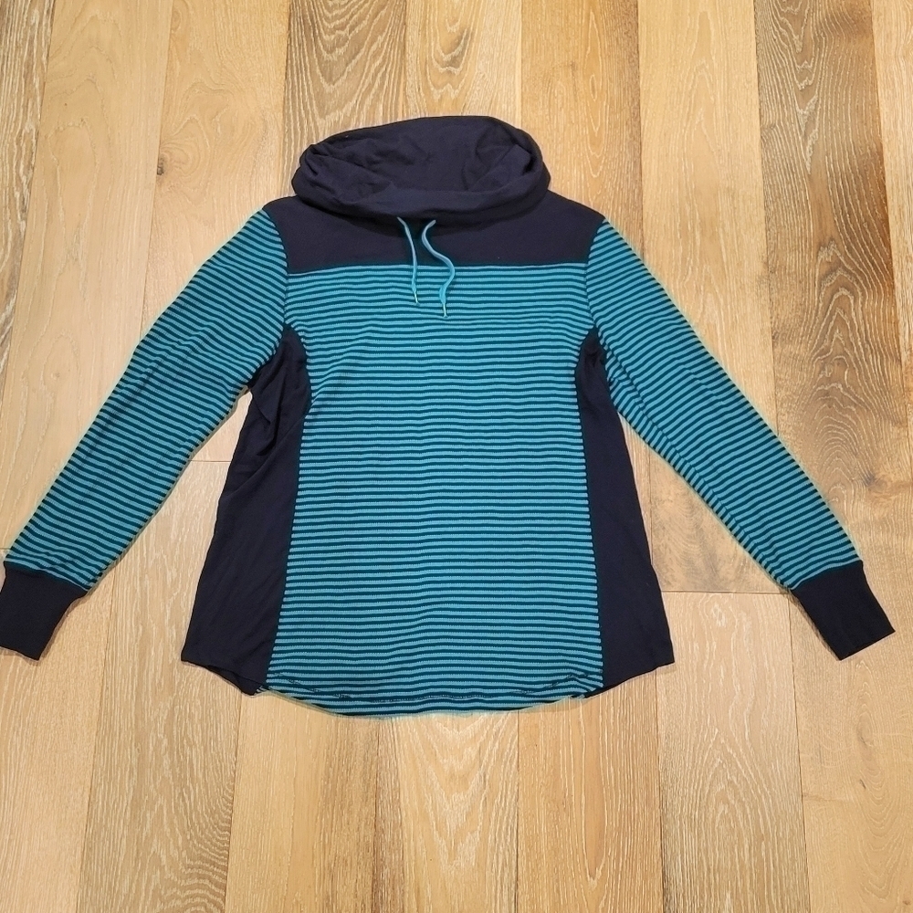 Eddie Bauer Teal and Navy Striped Hoodie Top - Picture 2 of 9